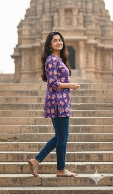 Indigo Floral Fusion Kurti