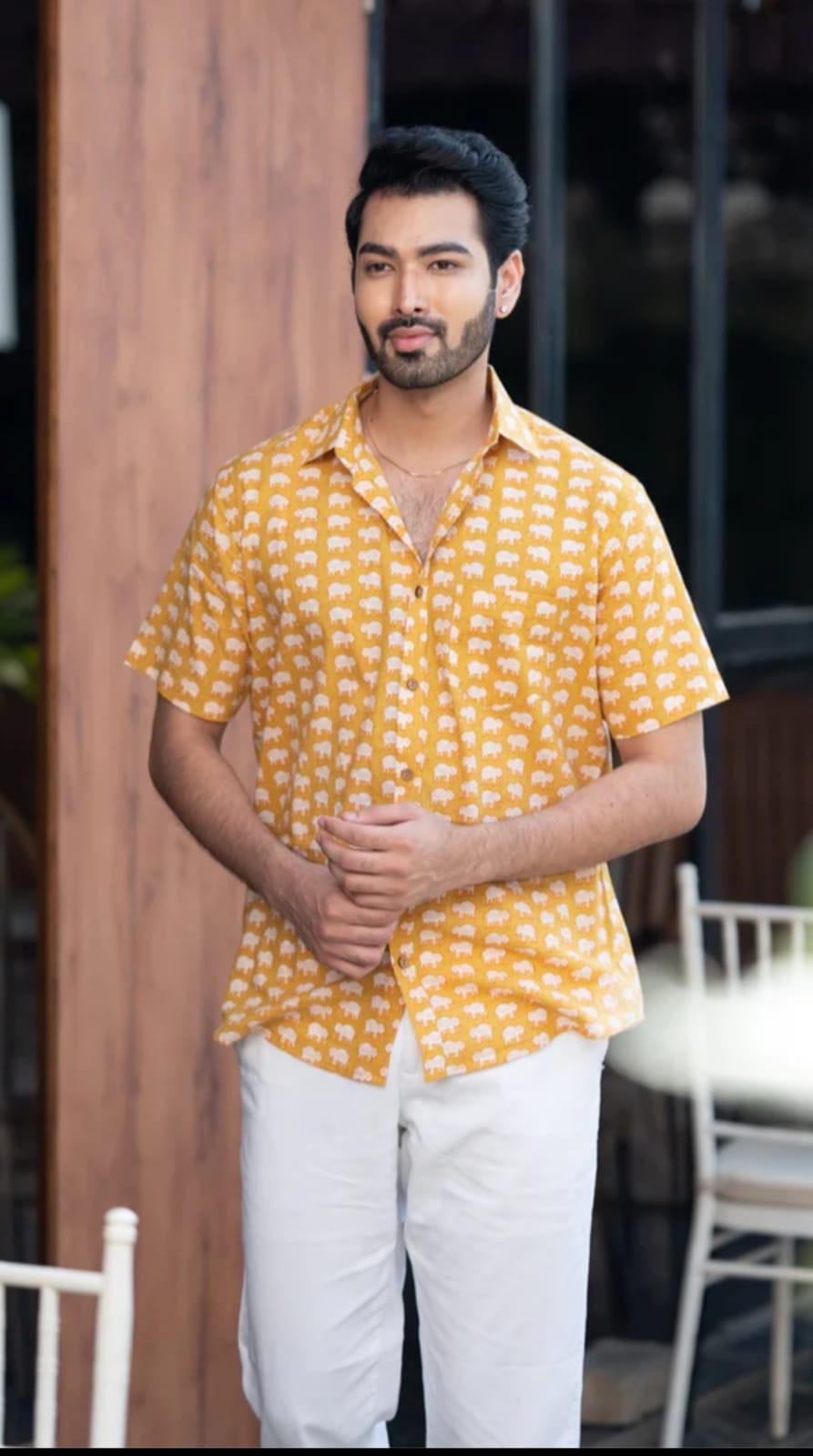 Mustard Geometric Print Shirt