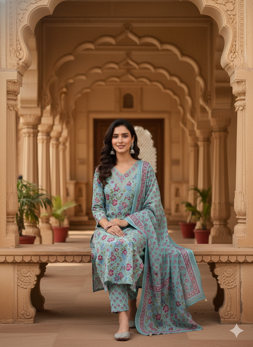 Floral Serenity Cotton Salwar Suit Set