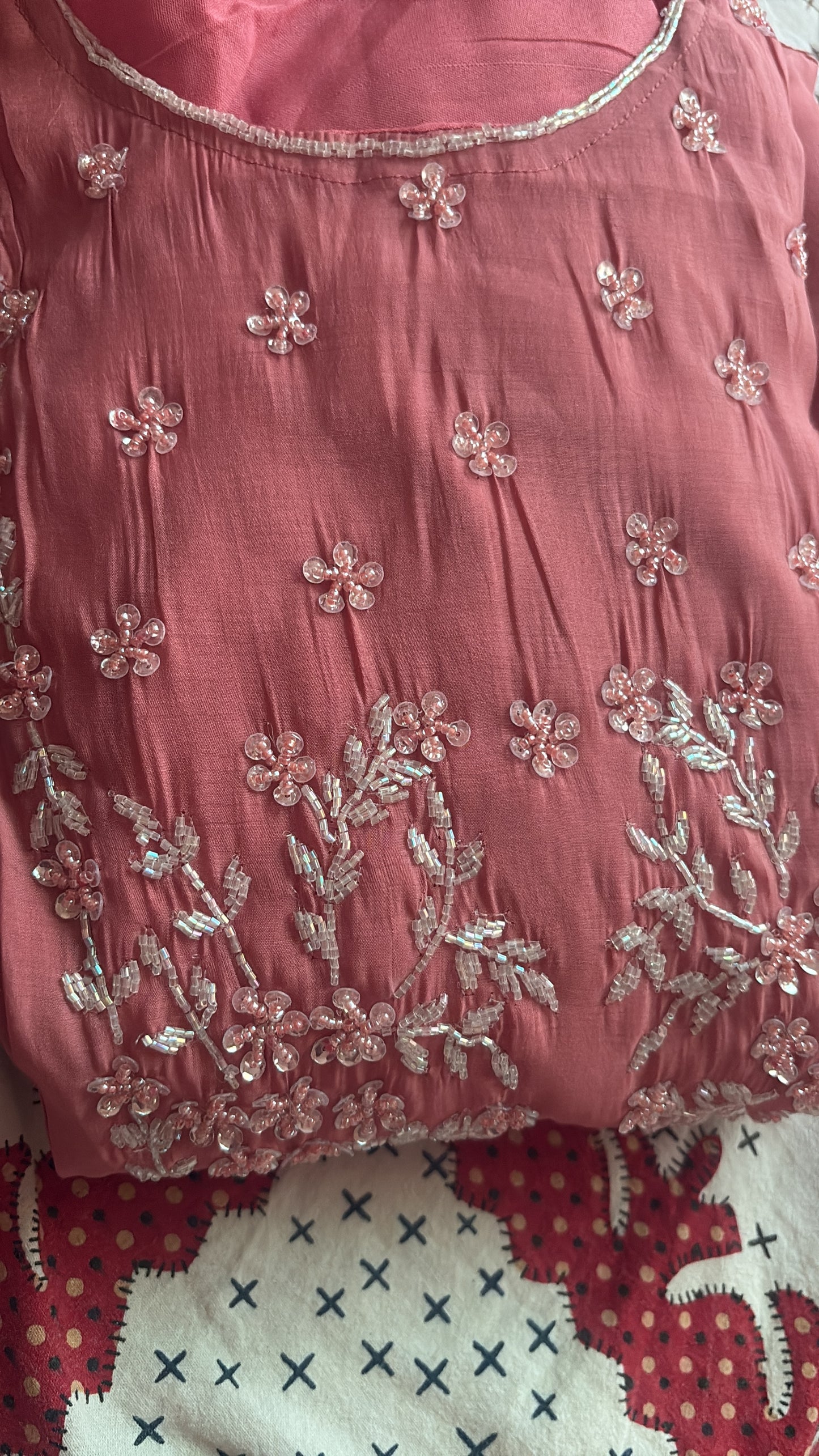 Premium Rose Pink Mul Chanderi Anarkali Set with Hand-Embroidered Yoke
