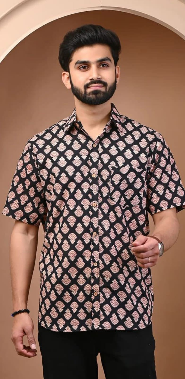Red Ajrakh Floral Print Shirt