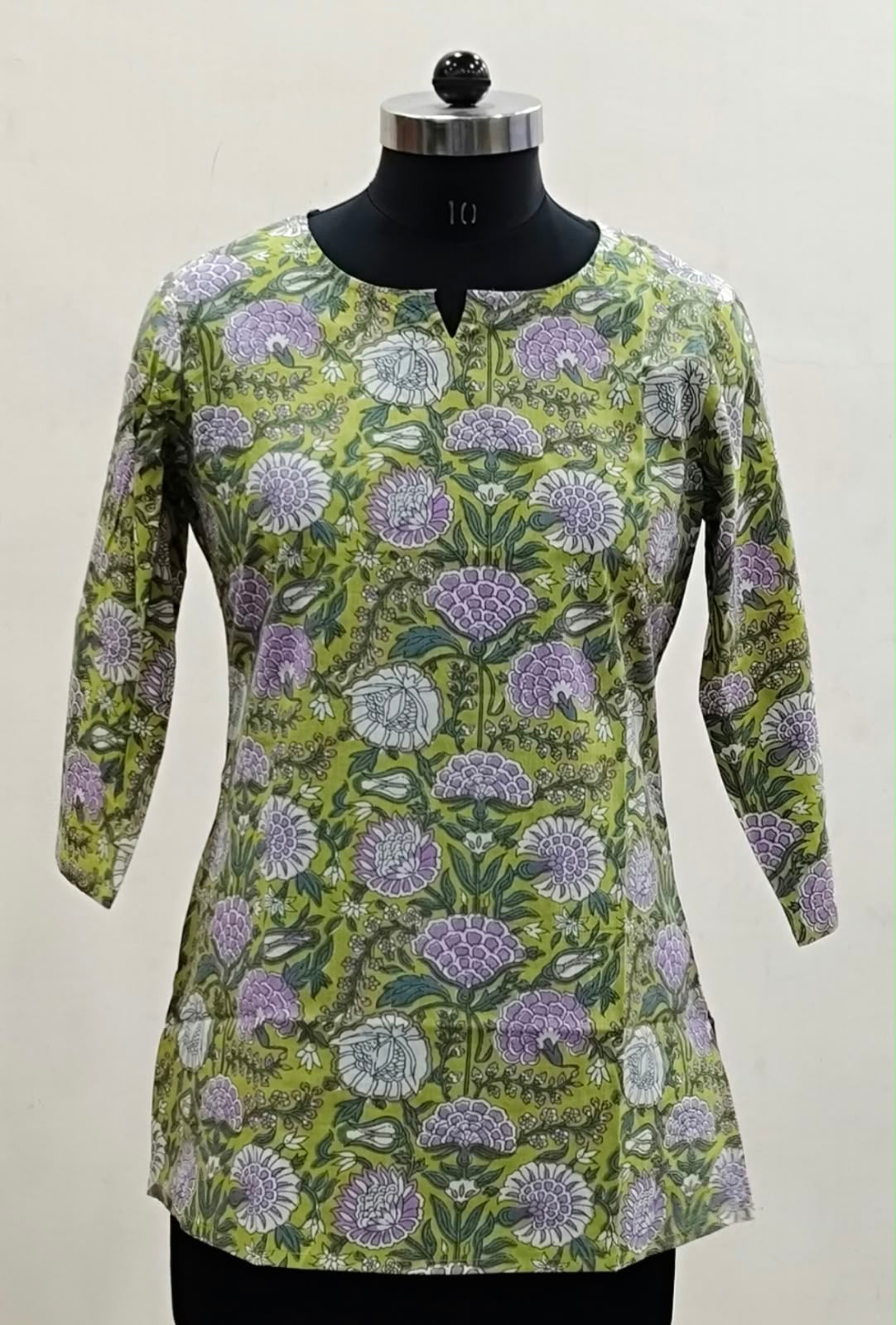 Olive Green Lilac Floral Cotton Short Top – Radhya