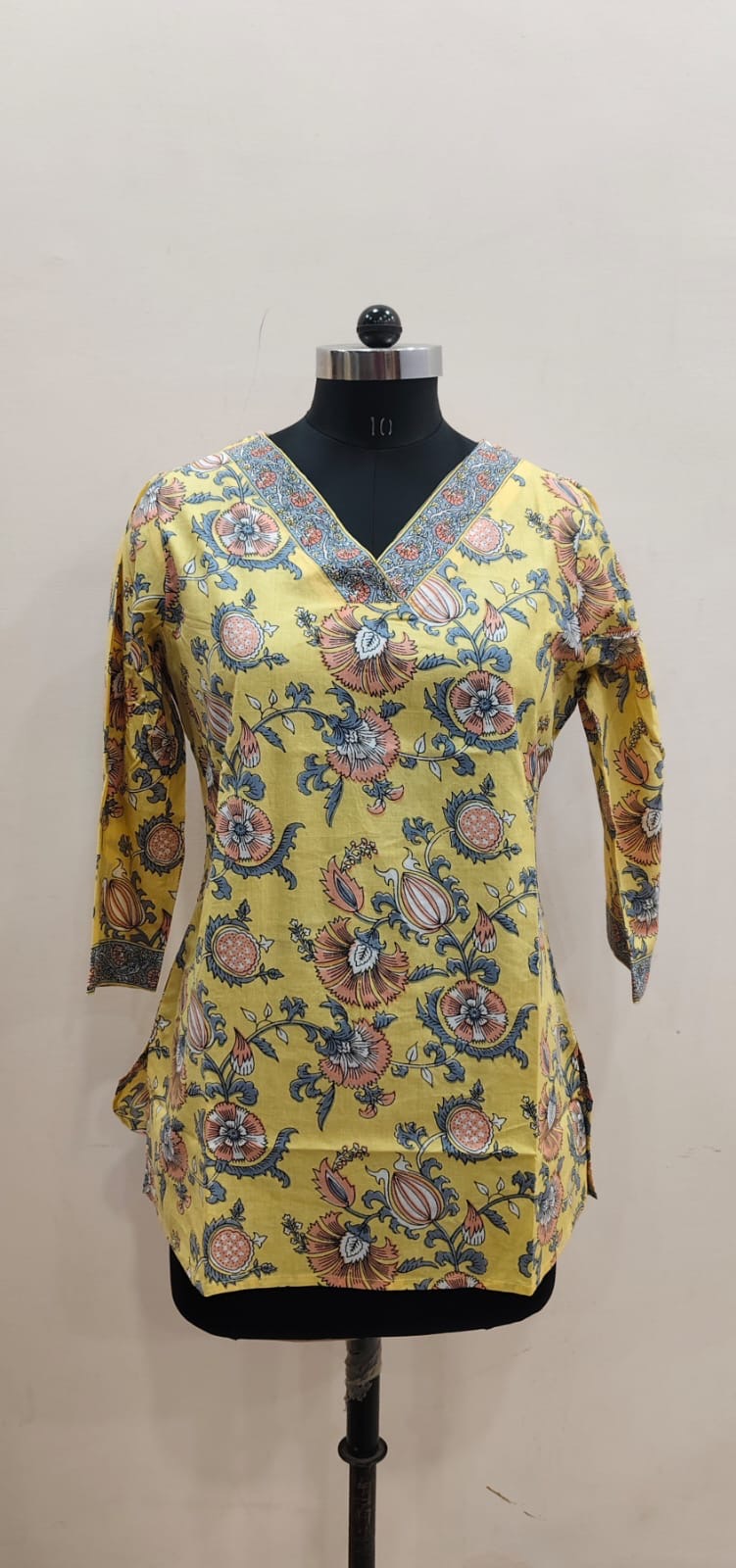 Lemon Yellow Floral Cotton Short Top – Radhya