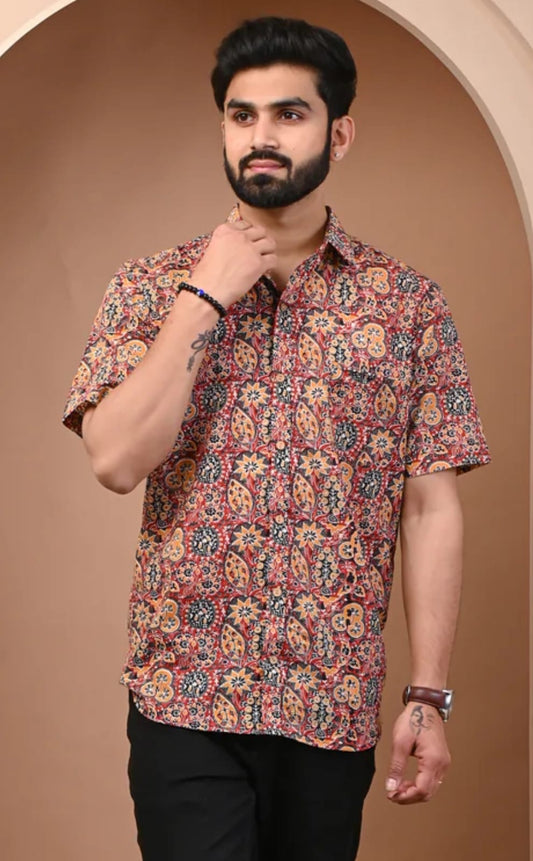 Mint Green Floral Hand Block Printed Shirt