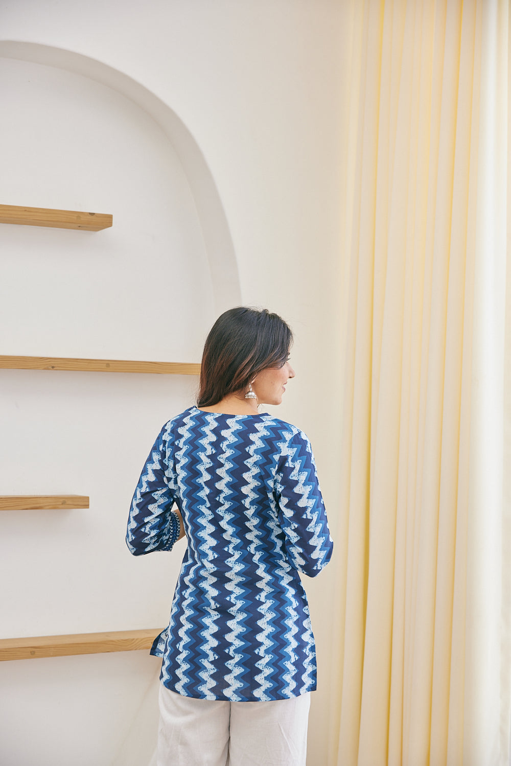 Indigo Zig-Zag Block Print Short Kurti