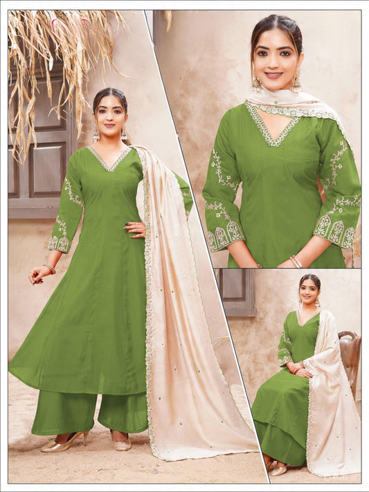 Aavya" Olive Embroidered Mehendi Set