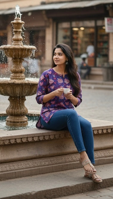 Indigo Floral Fusion Kurti