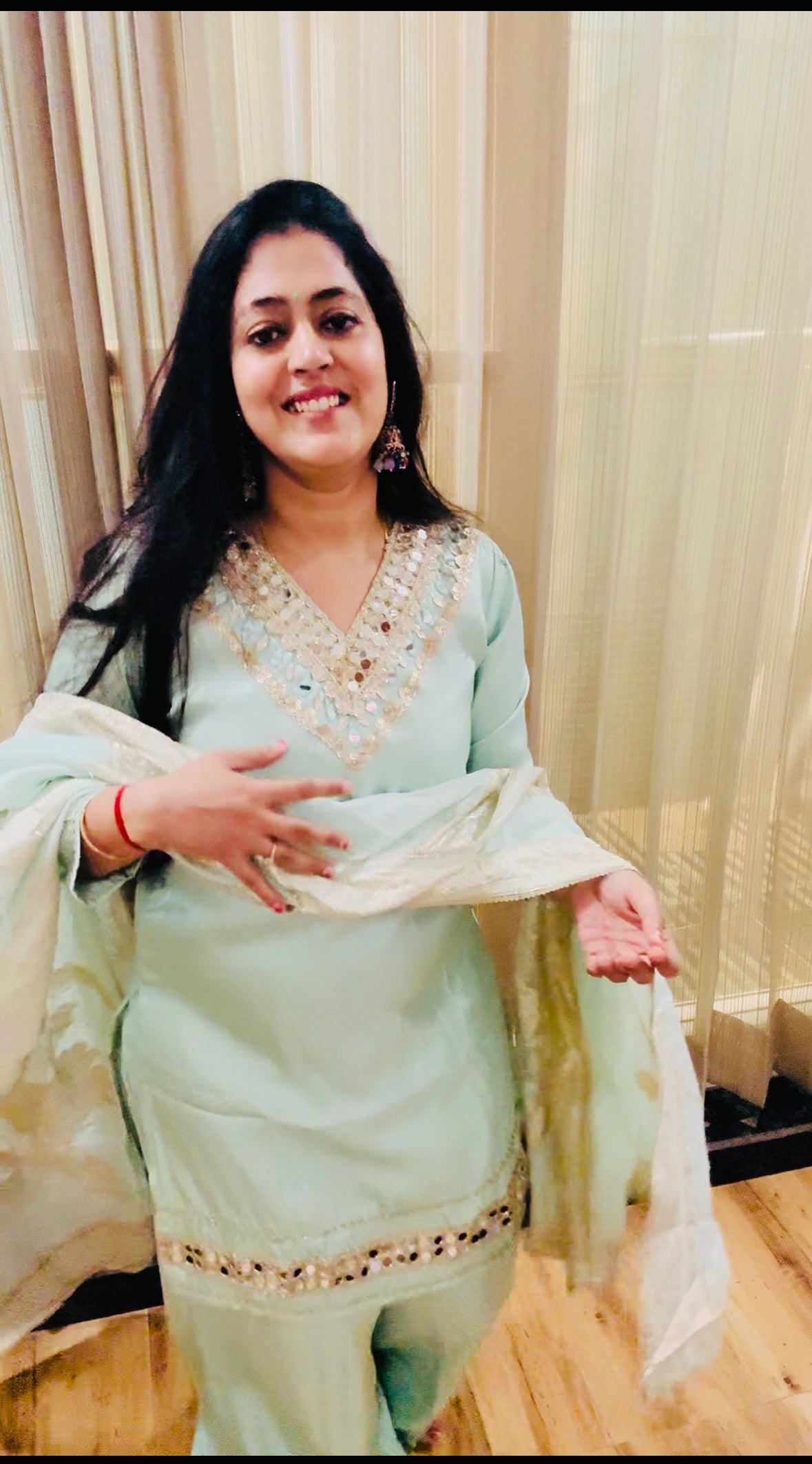Mint Green Mirror Work Sharara
