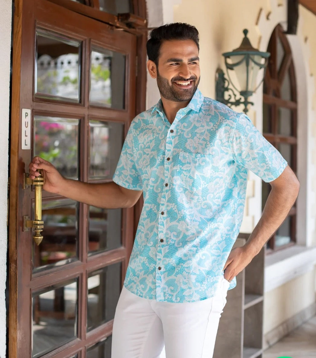 Yellow Geometric Print Cotton Shirt