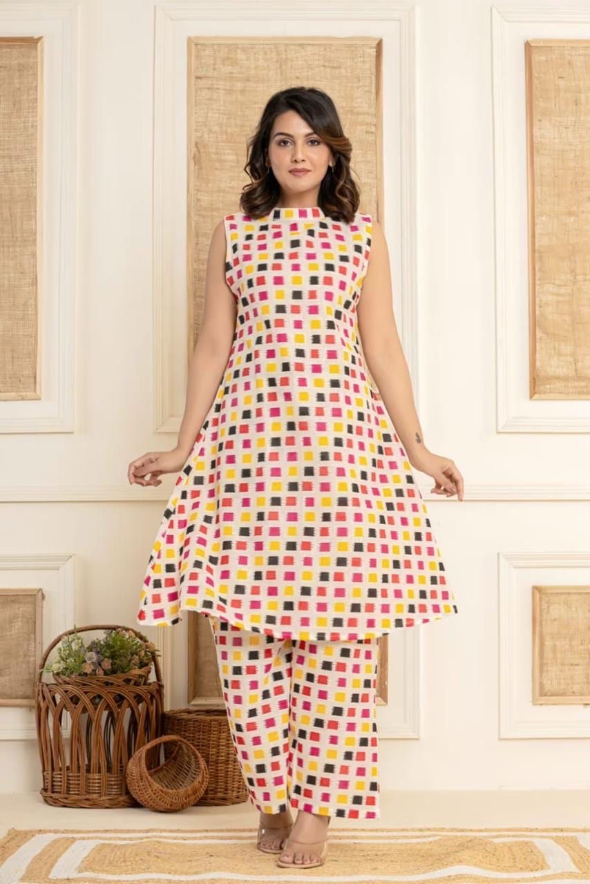 Vibrant Ikat Print Cotton Co-ord Set