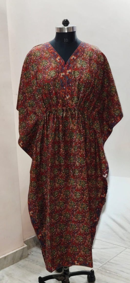 Crimson Floral Print Kaftan