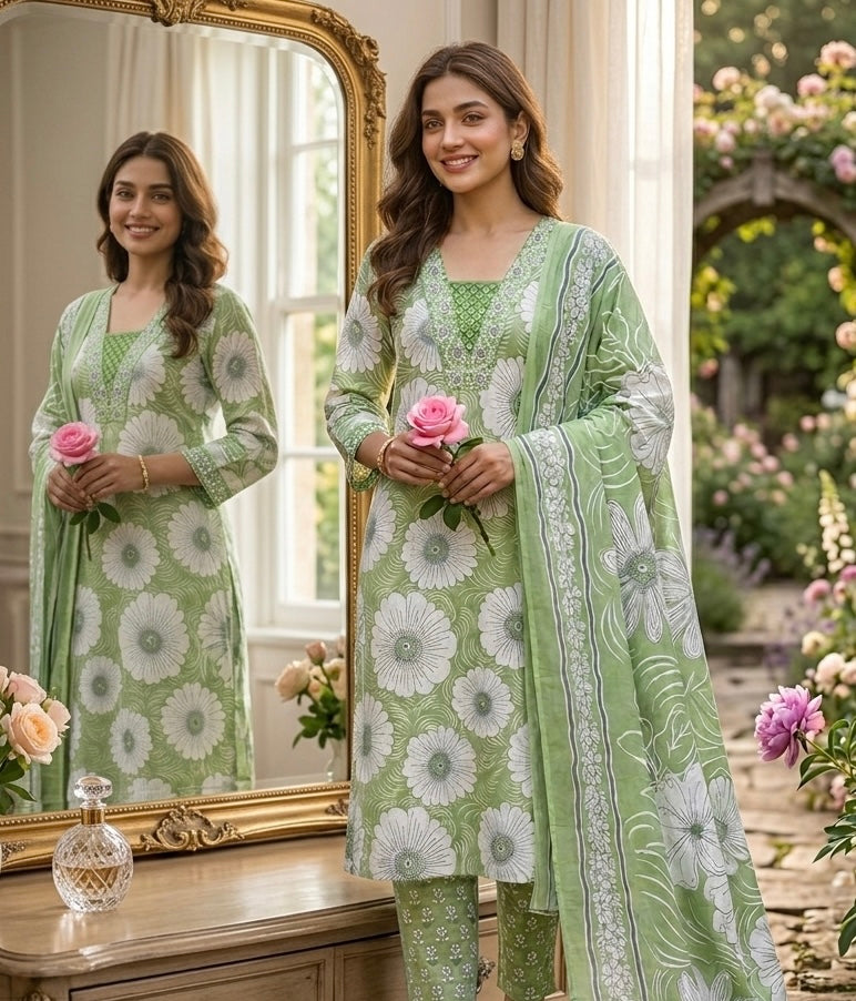 Radhya’s Blooming Green Floral Suit Set