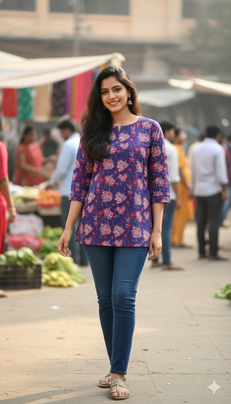Indigo Floral Fusion Kurti