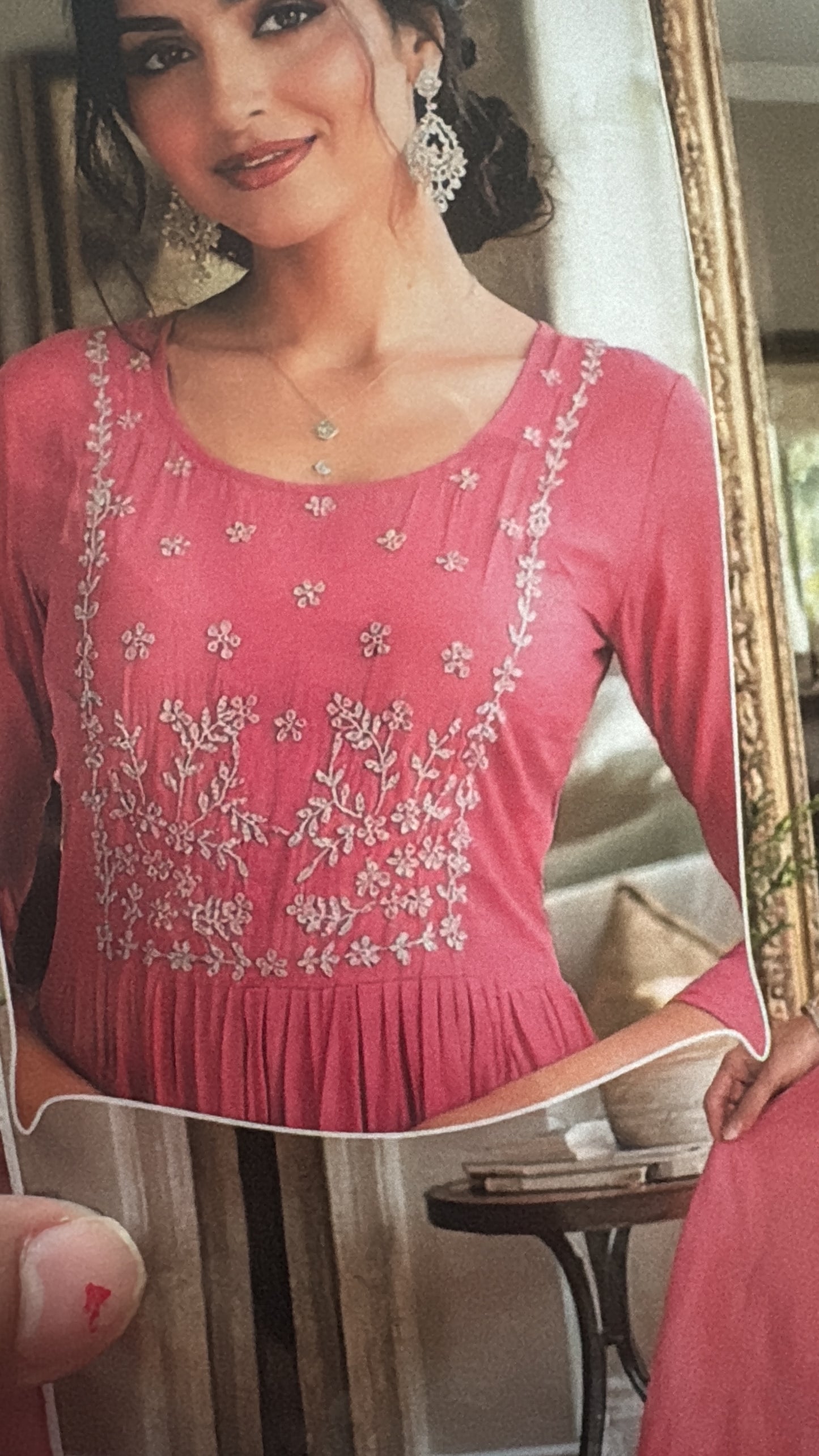 Premium Rose Pink Mul Chanderi Anarkali Set with Hand-Embroidered Yoke