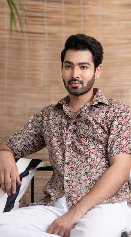 Yellow Stripe Hand Block Printed Cotton Shirt