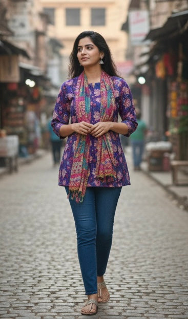 Indigo Floral Fusion Kurti