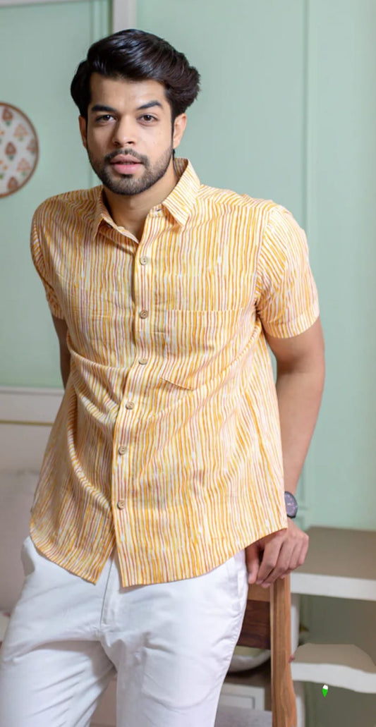 Teal Paisley Kalamkari Hand Block Printed Cotton Shirt