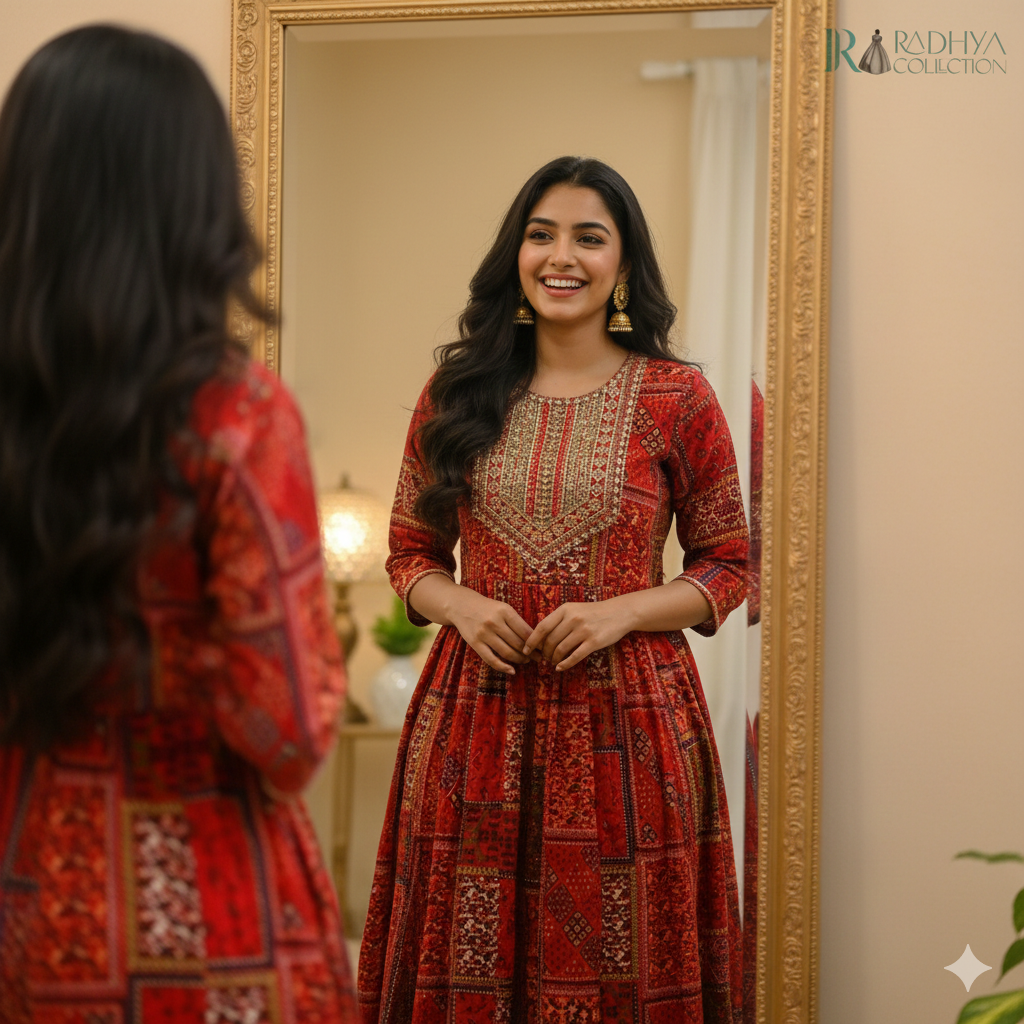 Radhya Rani Red Festive Printed Kurta Set
