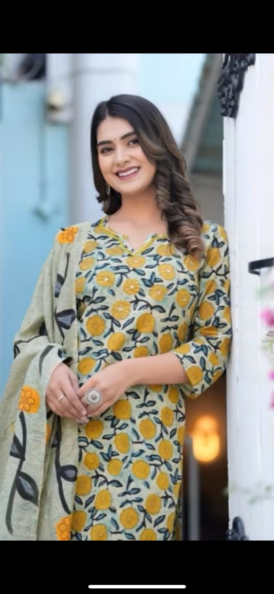 Mustard Leaf Breeze Cotton Suit Set – RadhyaCollection