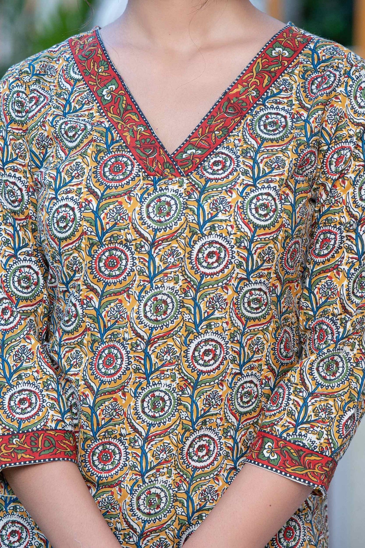 Radhya Ajrakh V-Neck Cotton Kurti Top