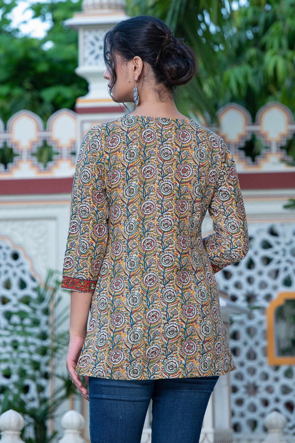 Radhya Ajrakh V-Neck Cotton Kurti Top
