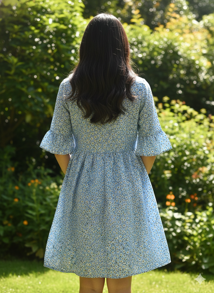 Floral Print Ruffle-Sleeve Midi Dress