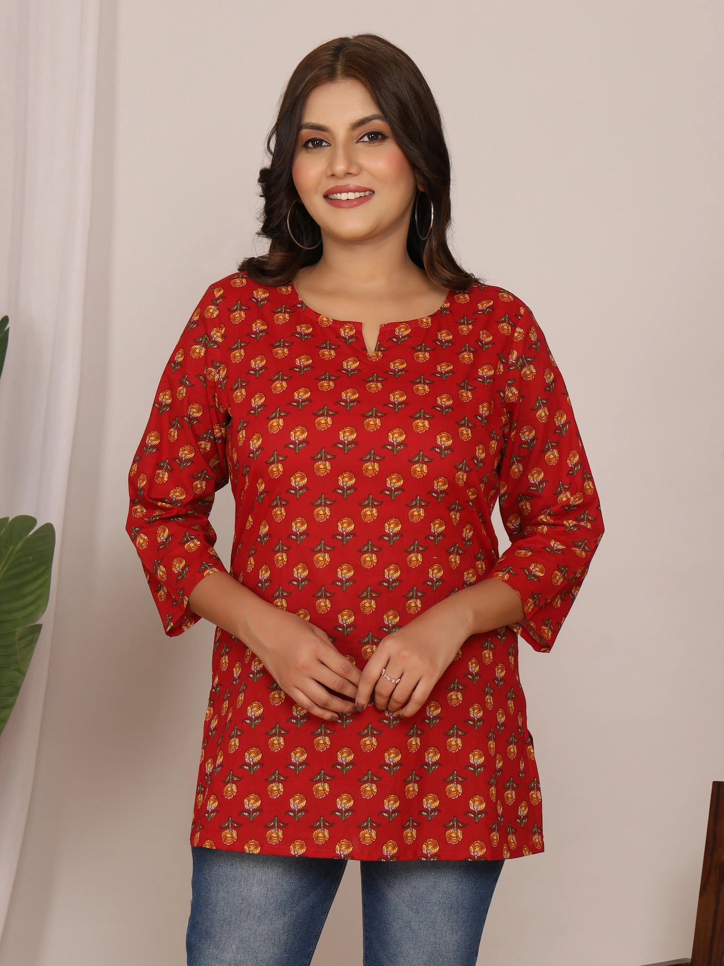 Ruby Floral Handblock Short Kurti