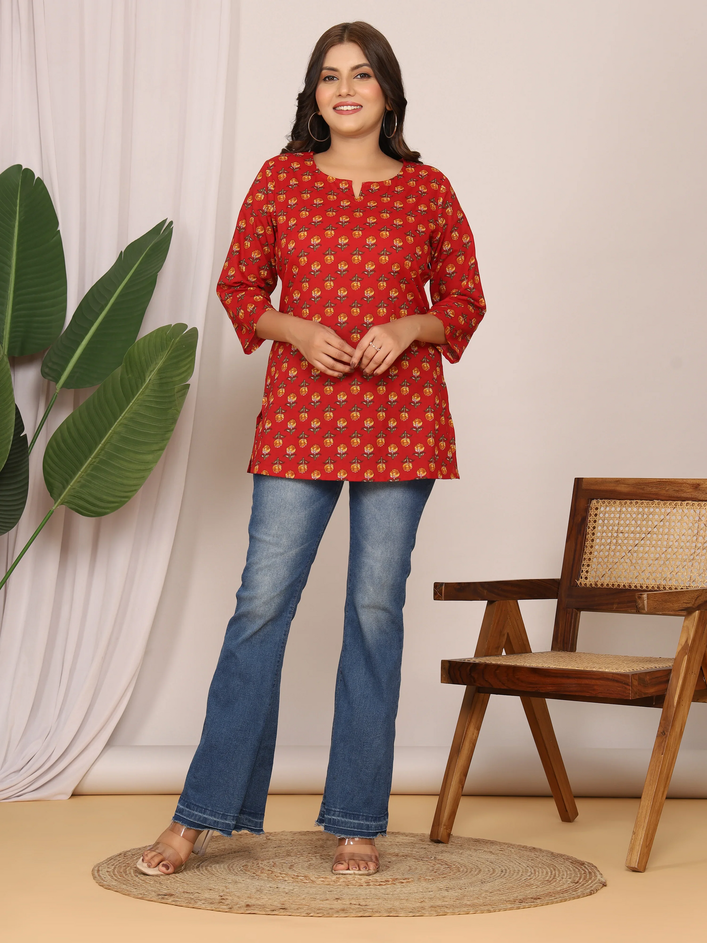 Ruby Floral Handblock Short Kurti