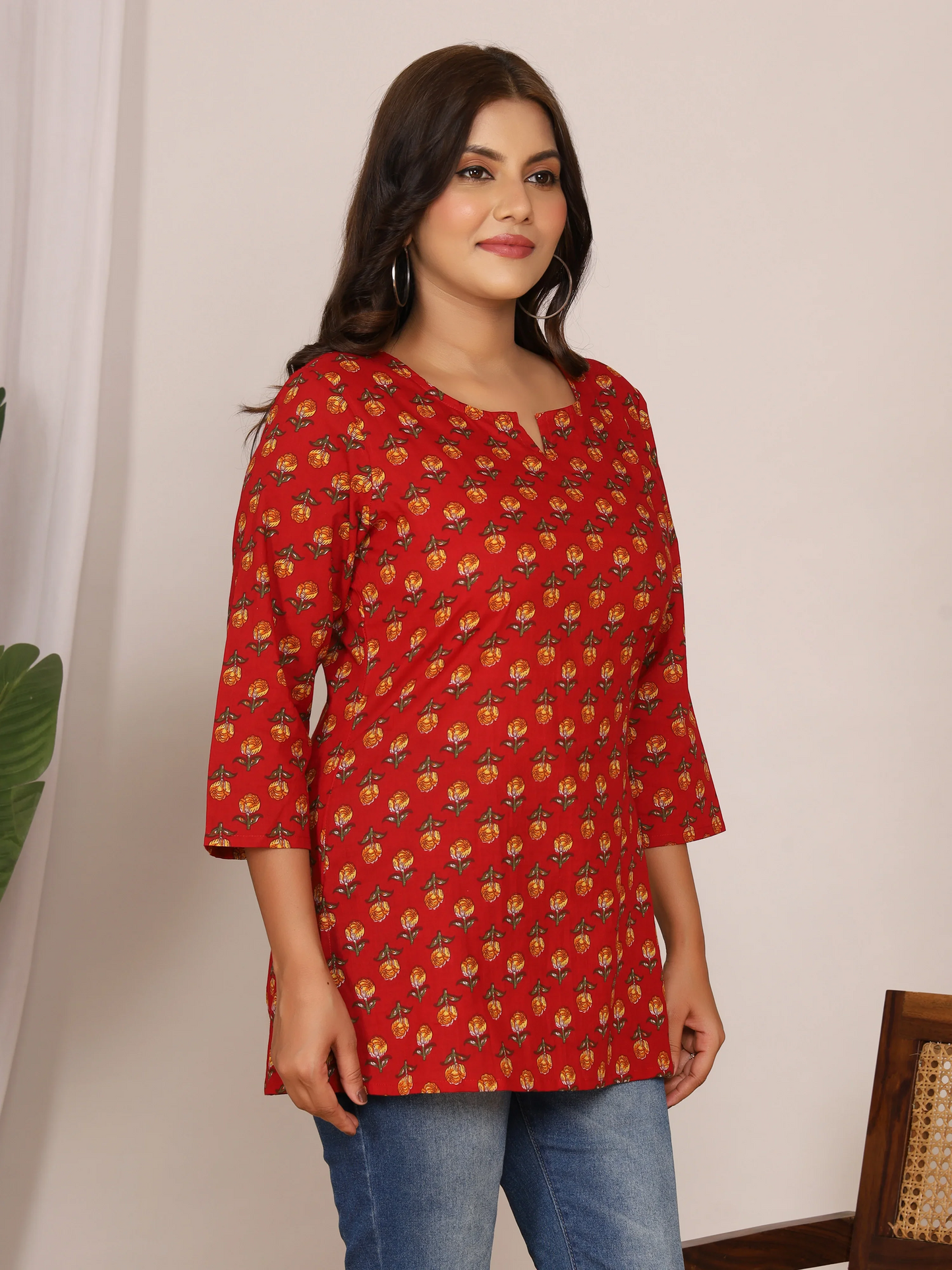 Ruby Floral Handblock Short Kurti