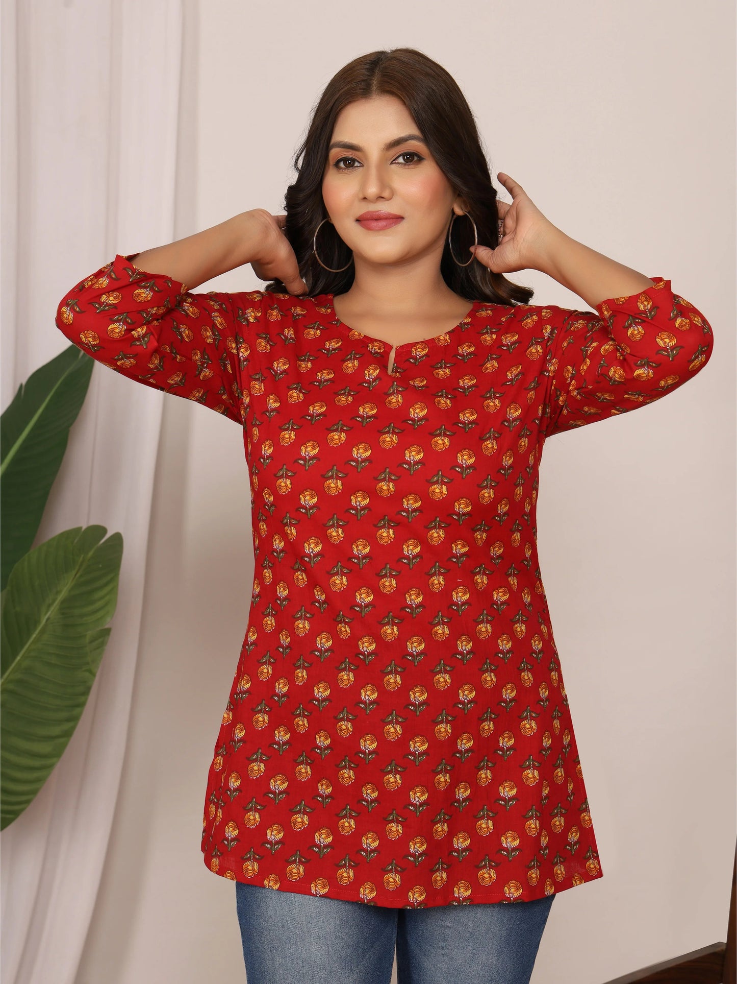 Ruby Floral Handblock Short Kurti
