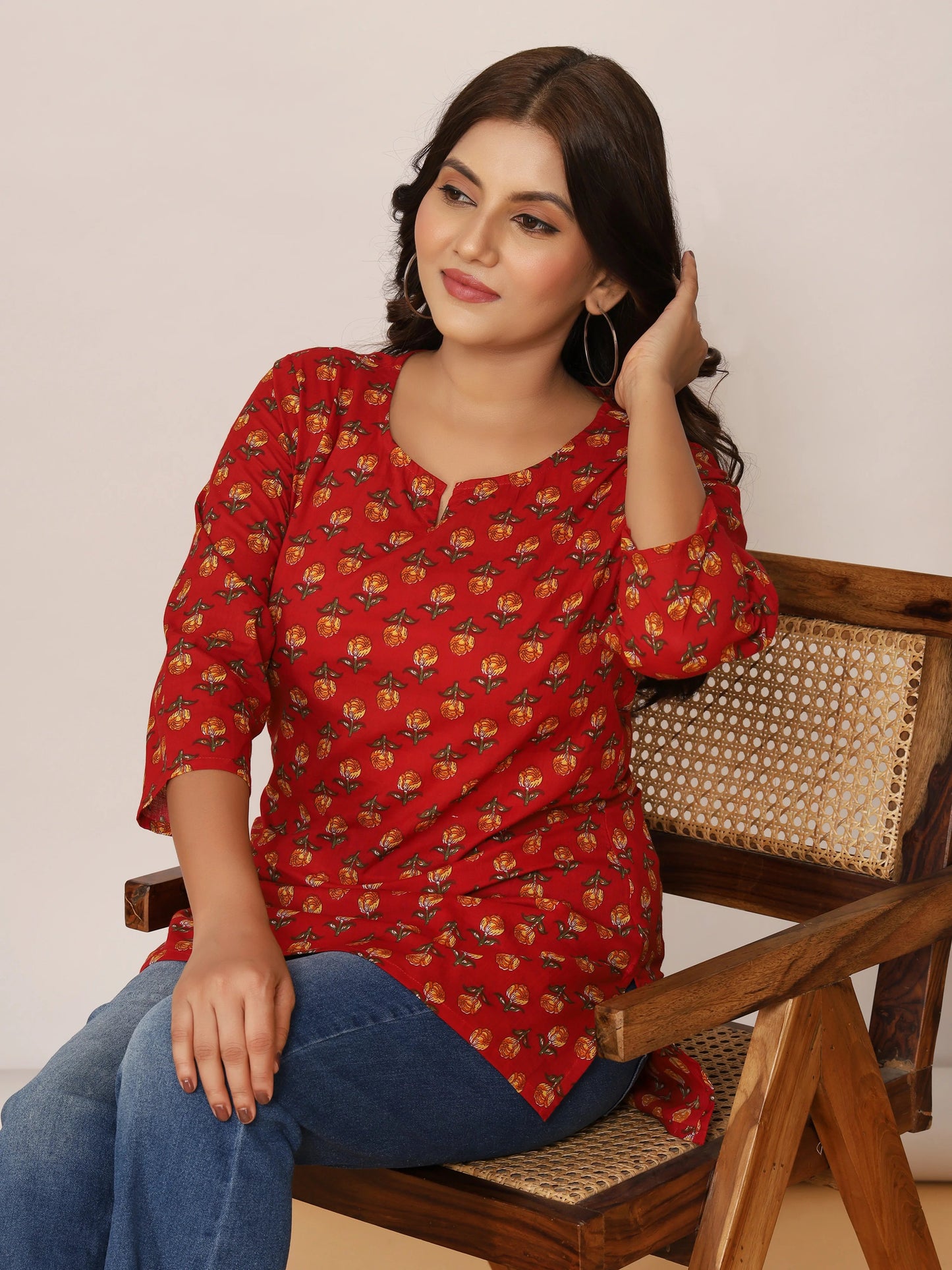 Ruby Floral Handblock Short Kurti