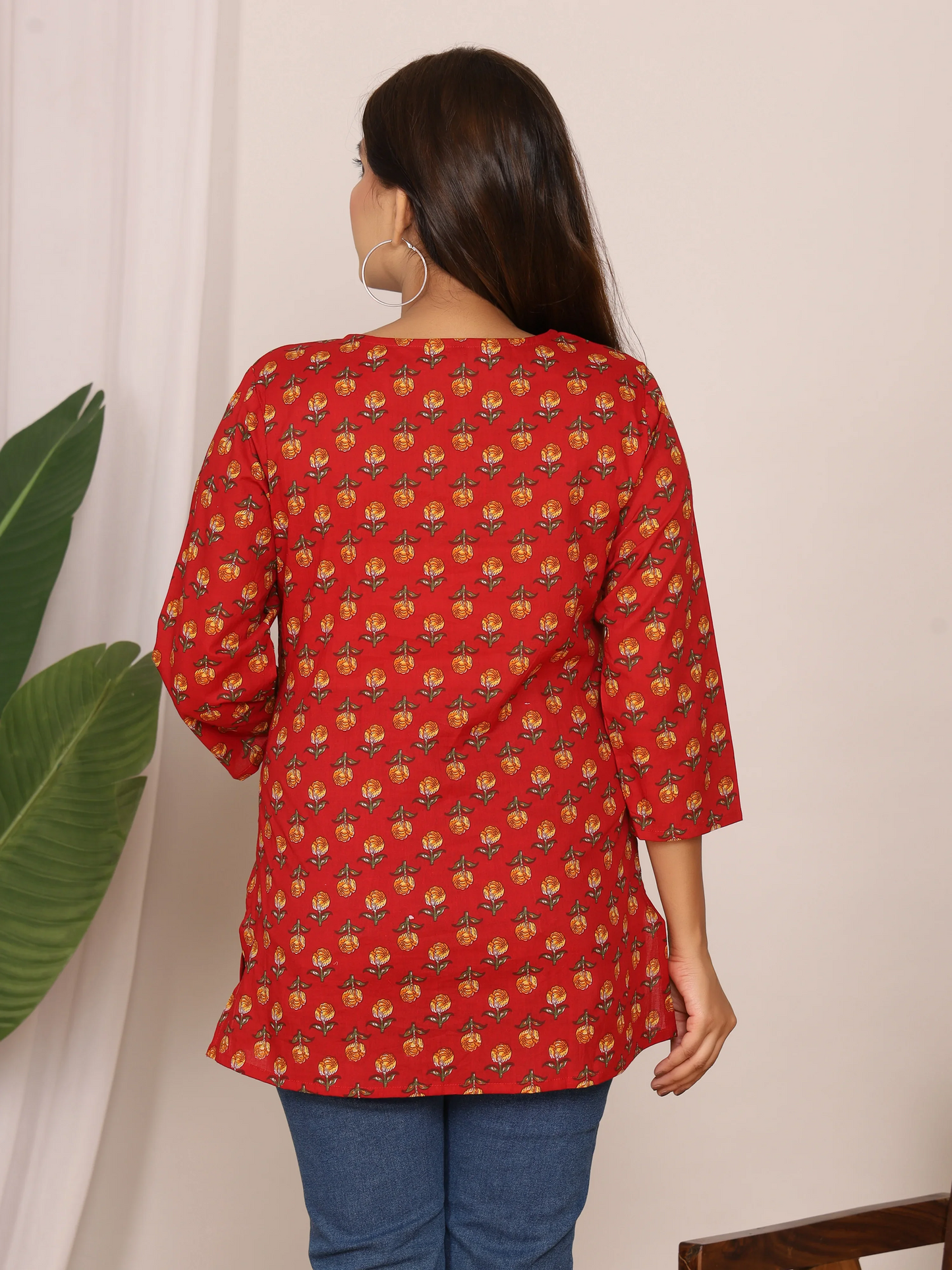 Ruby Floral Handblock Short Kurti