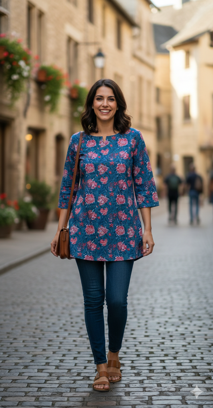 Indigo Bloom Hand-Block Printed Cotton