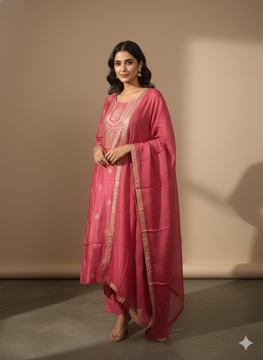 The Gulabi Resham Banarasi Set