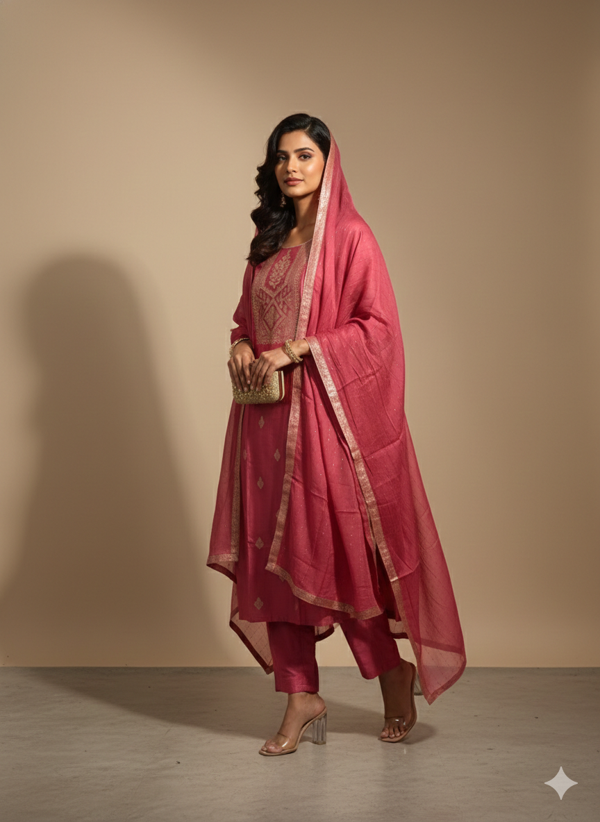 The Gulabi Resham Banarasi Set