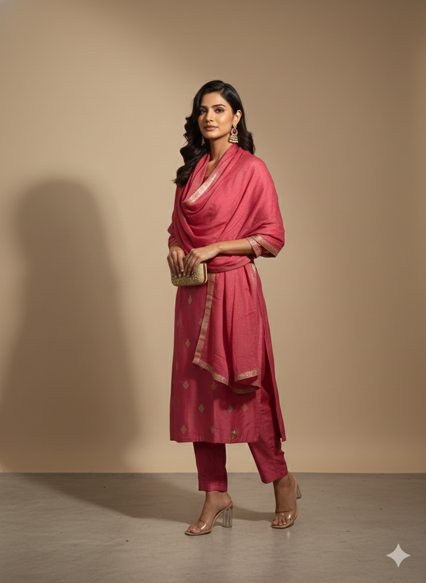 The Gulabi Resham Banarasi Set