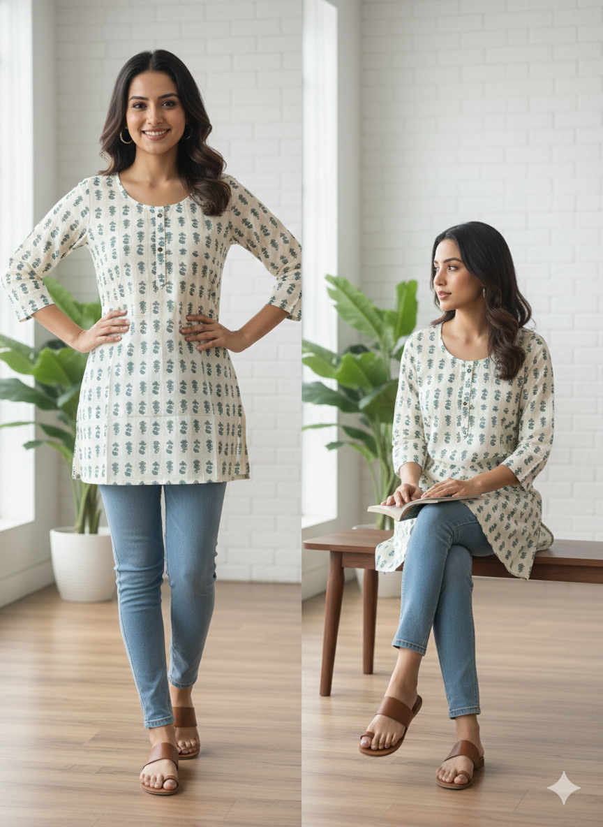 Aanya Hand-Block Printed Cotton Tunic