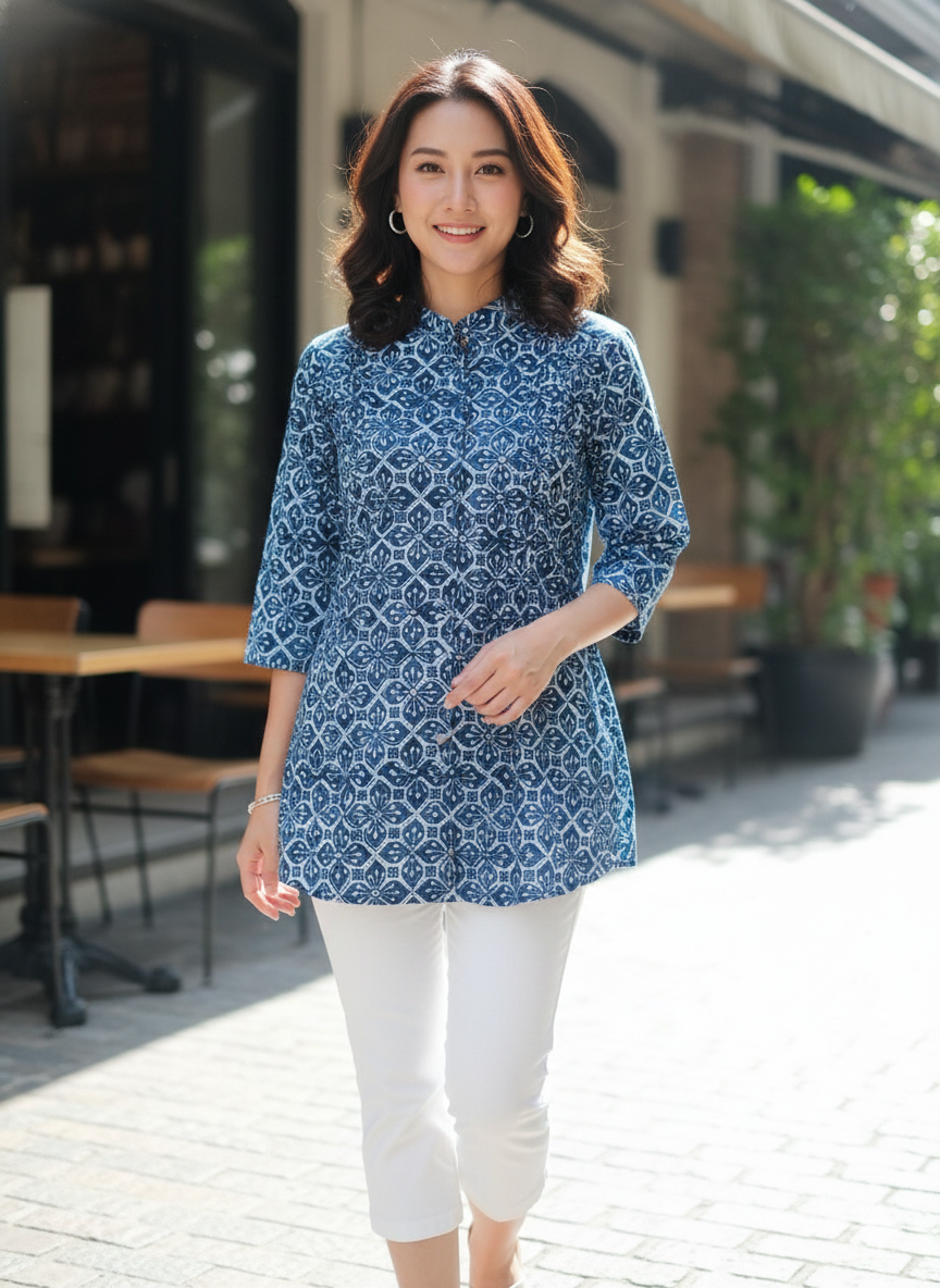 The Azure Bloom Mandarin Tunic