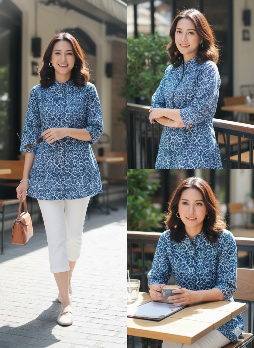 The Azure Bloom Mandarin Tunic