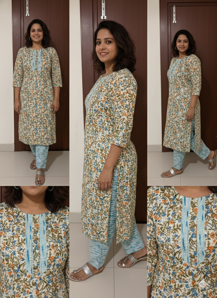 Azure Floral Handblock Cotton Set