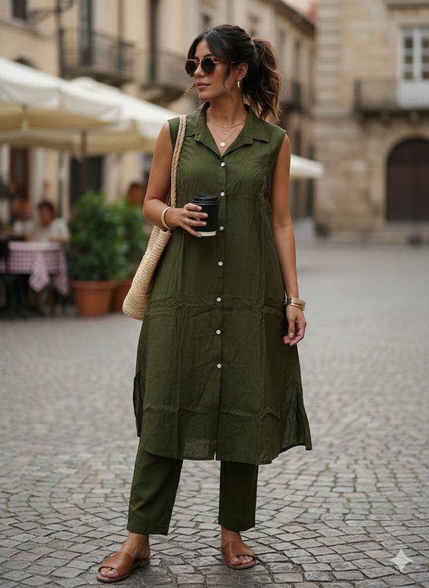 Classic Olive Cotton Co-ord Set
