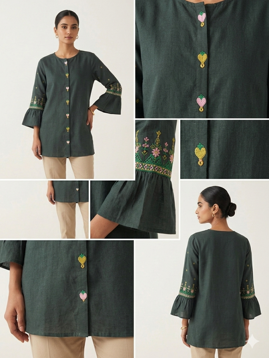 The Emerald Heart Bell-Sleeve Tunic