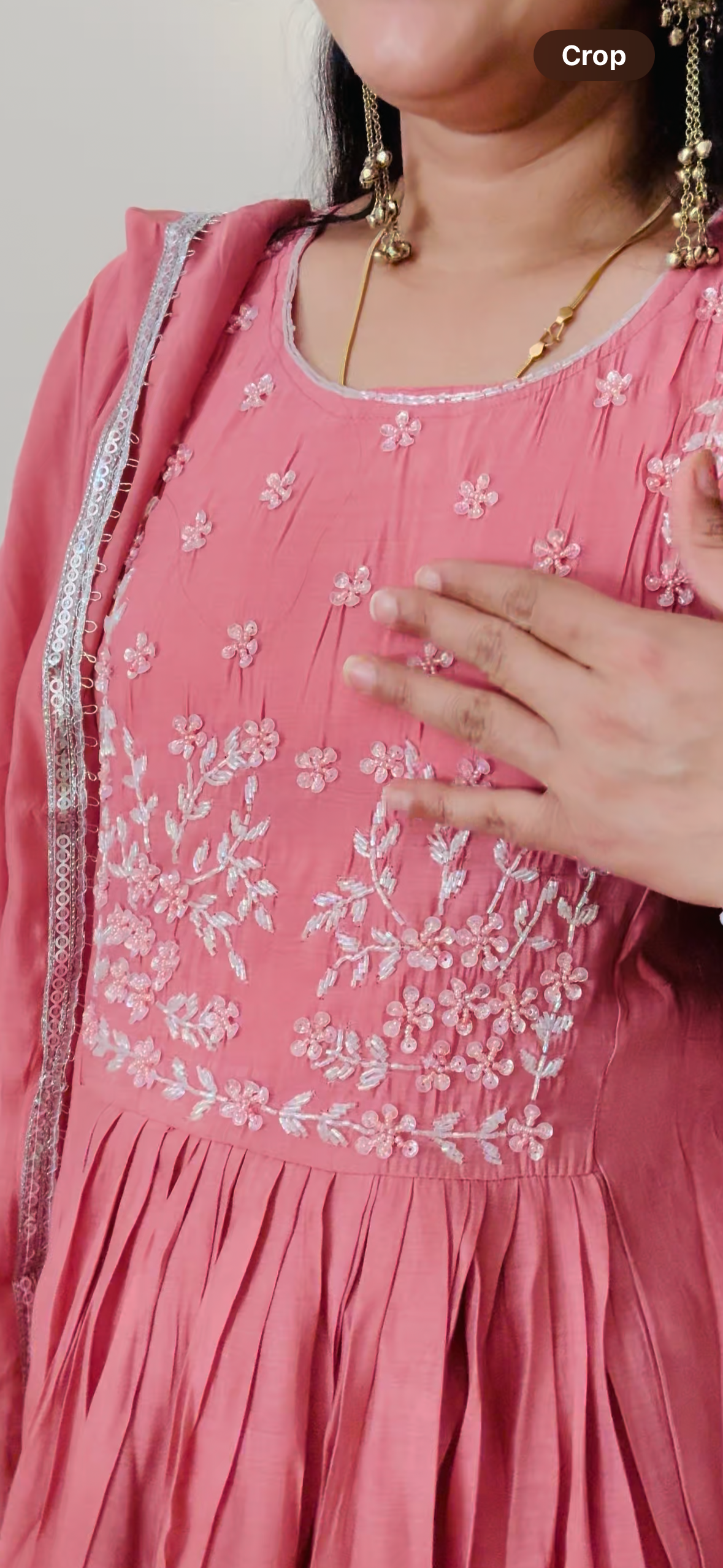 Premium Rose Pink Mul Chanderi Anarkali Set with Hand-Embroidered Yoke