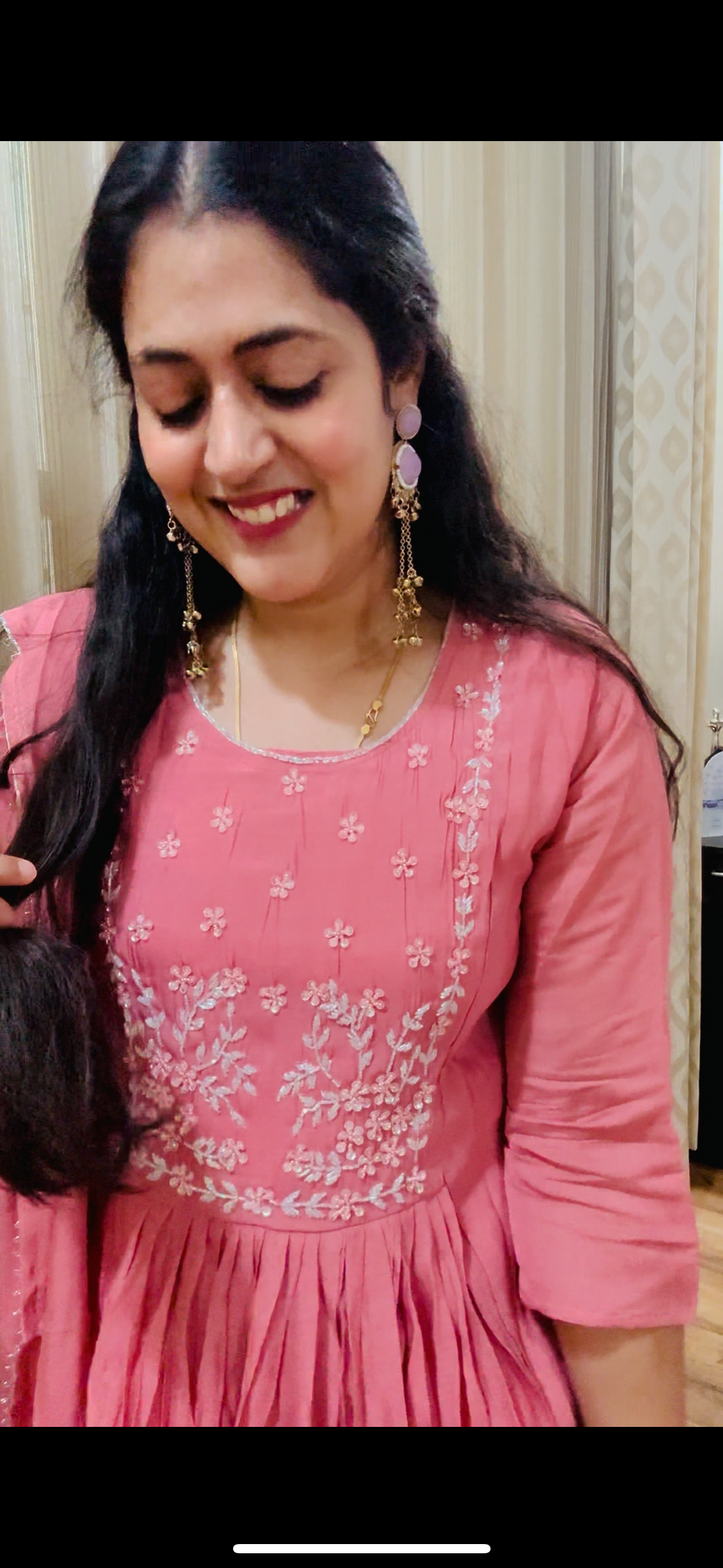 Premium Rose Pink Mul Chanderi Anarkali Set with Hand-Embroidered Yoke
