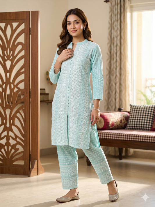 Blush Chikankari Straight Cotton Suit Set – RadhyaCollection