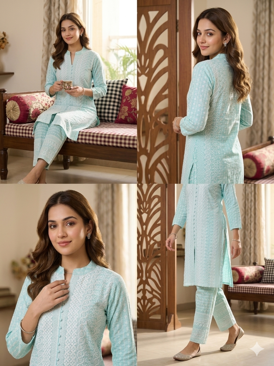 Blush Chikankari Straight Cotton Suit Set – RadhyaCollection