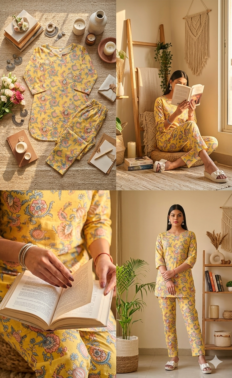 Marigold Bloom Botanical Cotton Lounge & Night Set