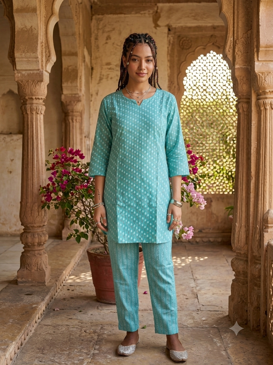 Blue Ikat Print Pure Cotton Co-ord Set — The Indigo Collection
