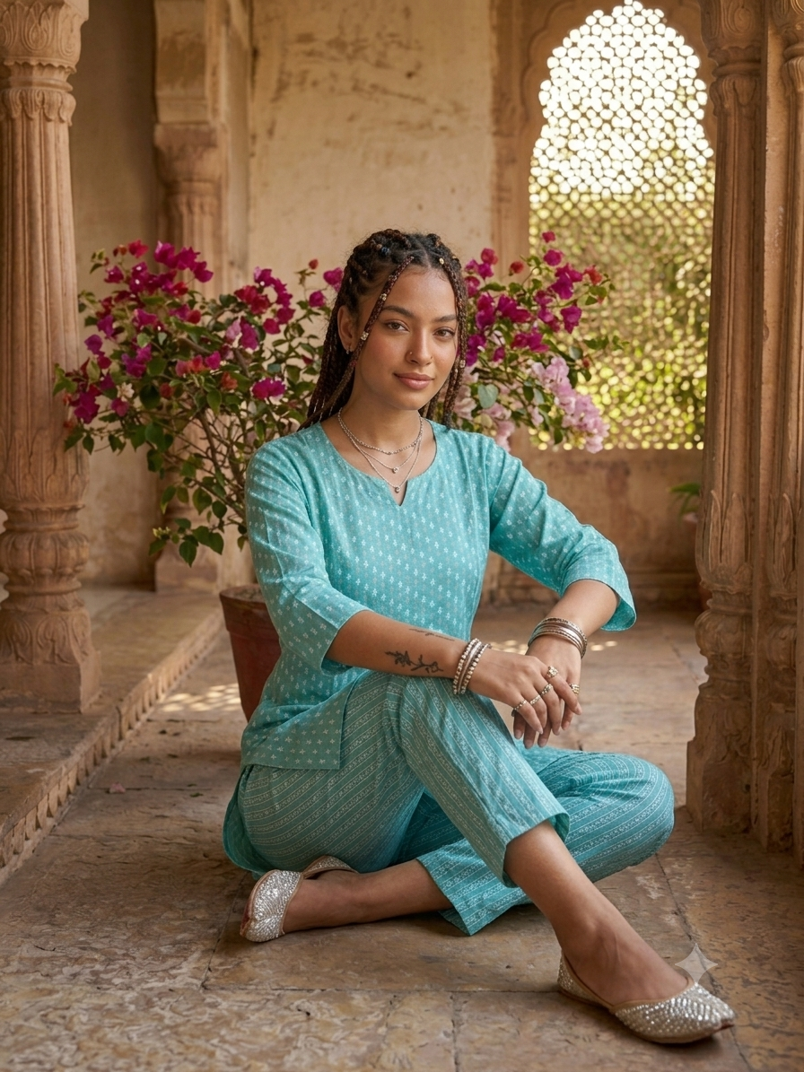 Blue Ikat Print Pure Cotton Co-ord Set — The Indigo Collection