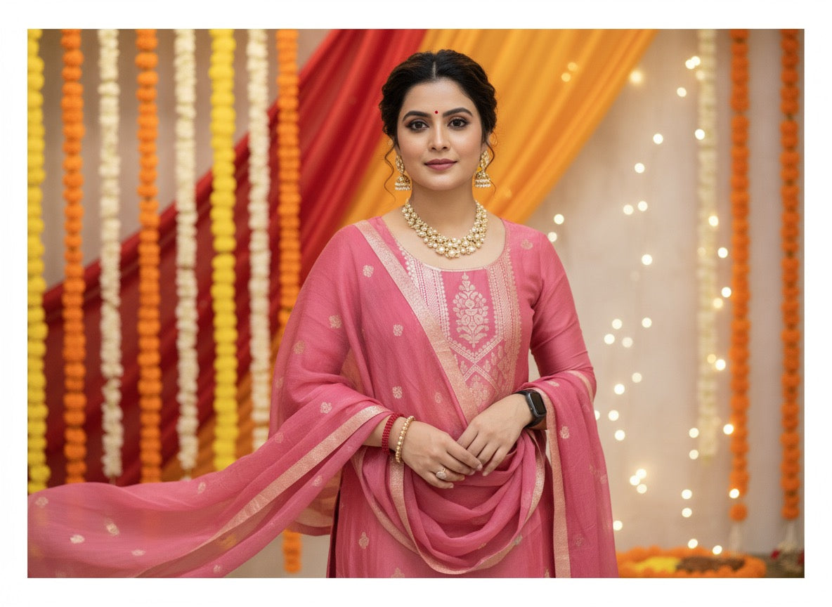 The Gulabi Resham Banarasi Set